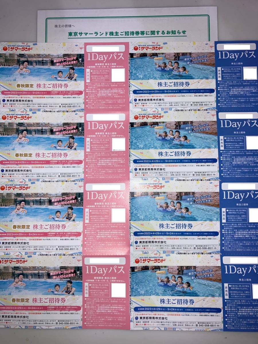 東京都競馬株主優待券 サマーランド 1DAYパス8枚
