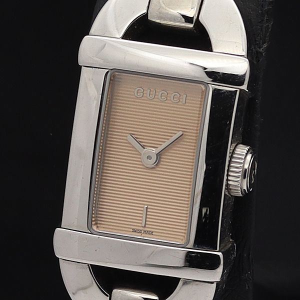1円 稼働 良品 グッチ QZ 6800L バングルウォッチ スクエア オレンジ系文字盤 レディース腕時計 0528000STU