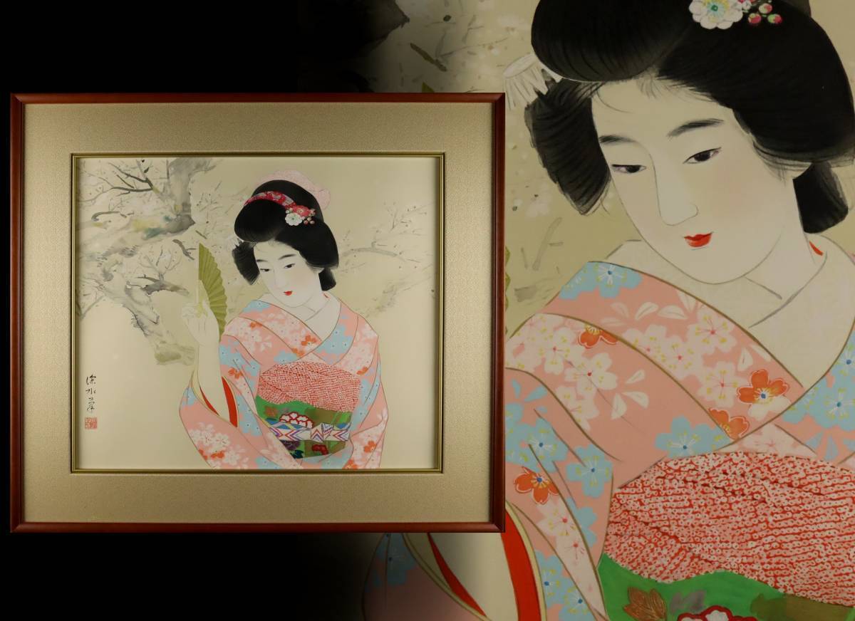 真作保証 伊東深水 「梅かほる」 リトグラフ タトウ箱付 [E40なす.]