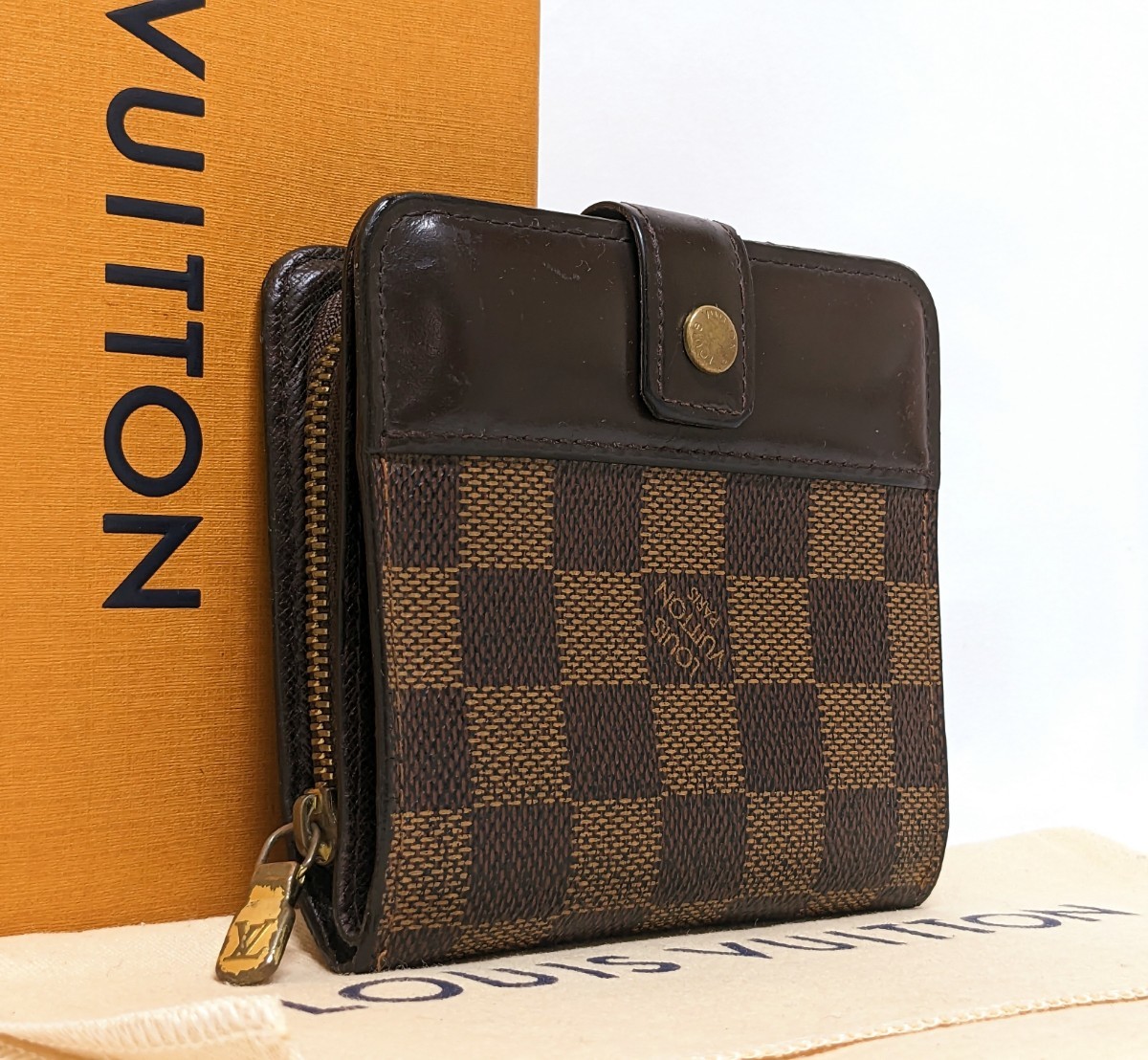 【極美品】LOUISVUITTON　ルイ・ヴィトン　二つ折り財布　ダミエエベヌ　コンパクトジップ　１円スタート