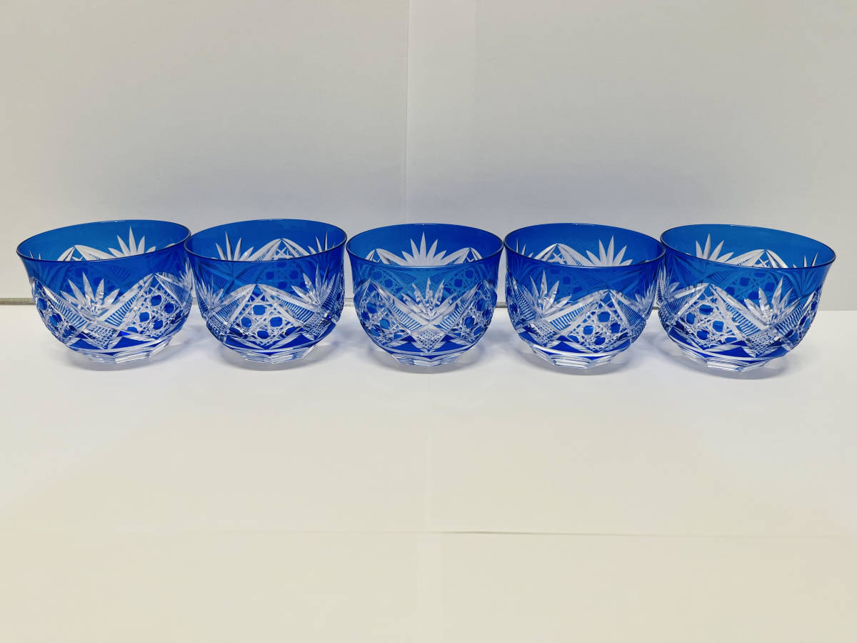 未使用品 カメイガラス/亀井硝子 薩摩切子 茶器 5客セット 切子グラス