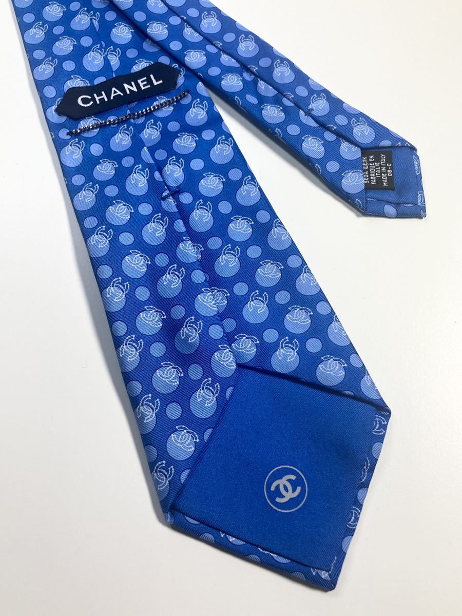 良品 CHANEL シャネル ネクタイ 高級シルク ココマーク 水玉 希少 ココ