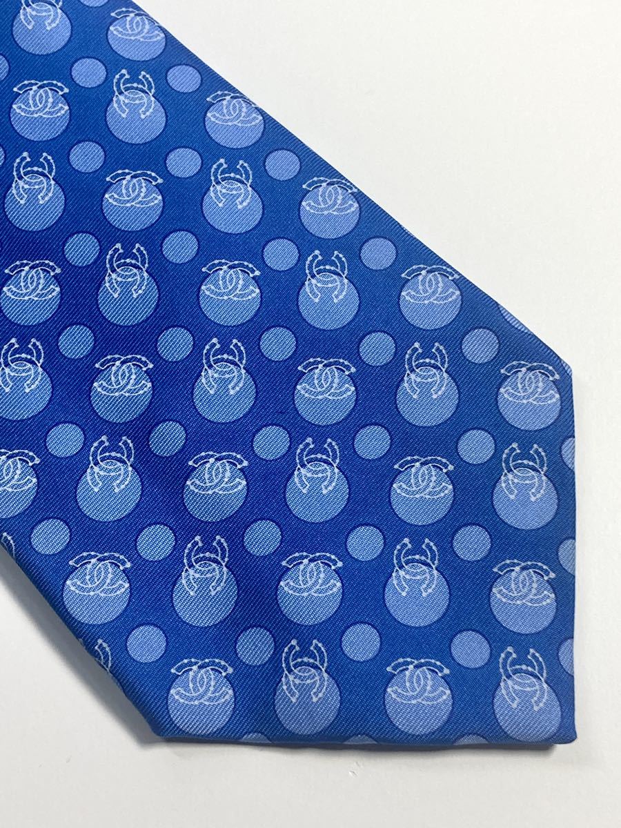 良品 CHANEL シャネル ネクタイ 高級シルク ココマーク 水玉 希少 ココ