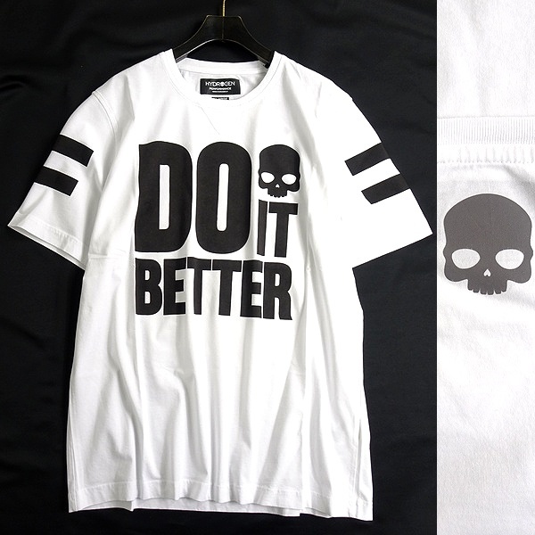■HYDROGEN ハイドロゲン 定1.6万 最旬 DO IT BETTER ロゴプリント クルーネック 半袖 Tシャツ カットソー RG0002 001 XL ▲036▼bus1106e