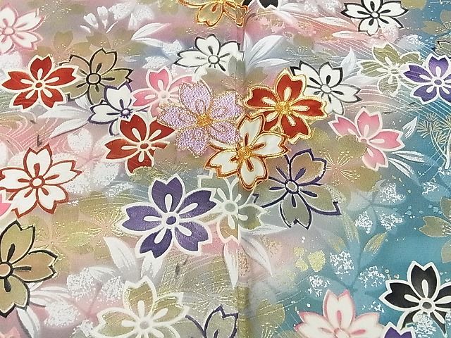 平和屋着物□フランソワーズ・モレシャン作 振袖 駒刺繍 舞桜 暈し染め
