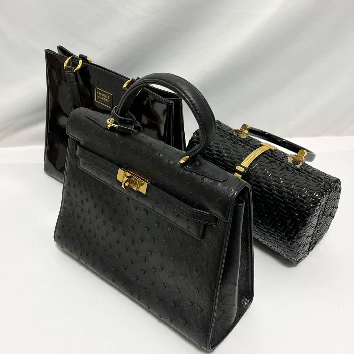 3点 ハンドバッグまとめ LANCEL CHARLES JOURDAN オーストリッチ 