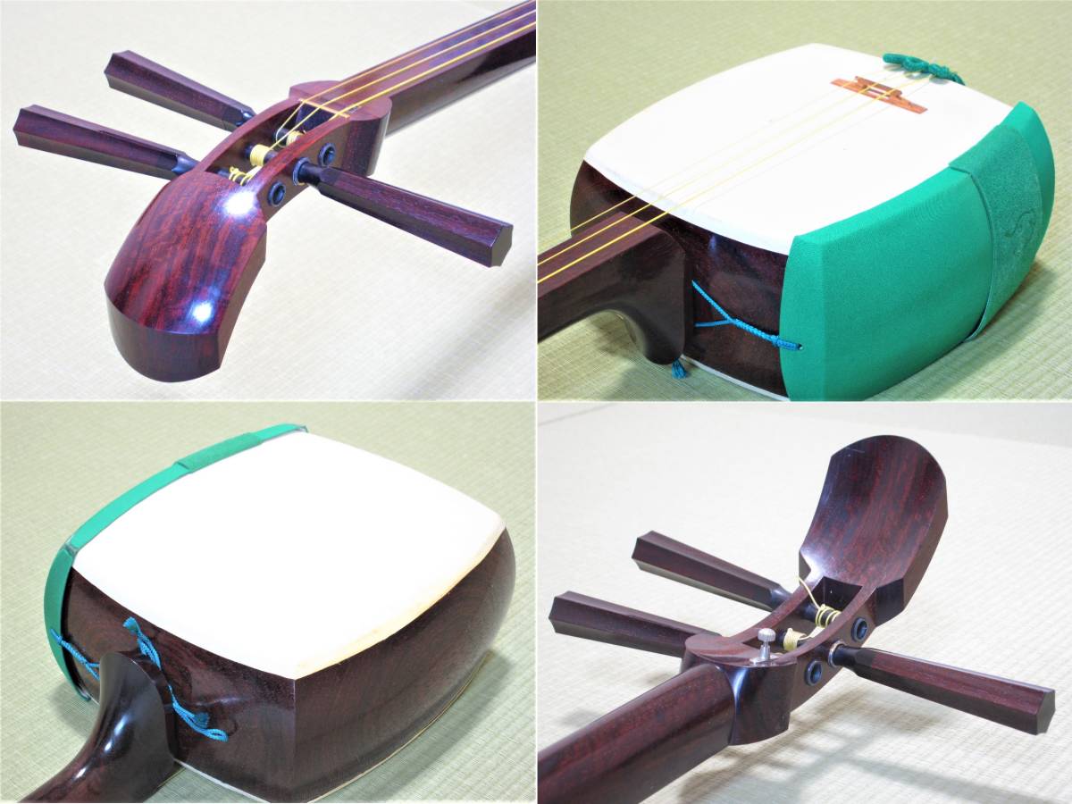◇三味線 破れありのジャンク 欠けは無し 胴掛け・駒・撥・袋あり 中古