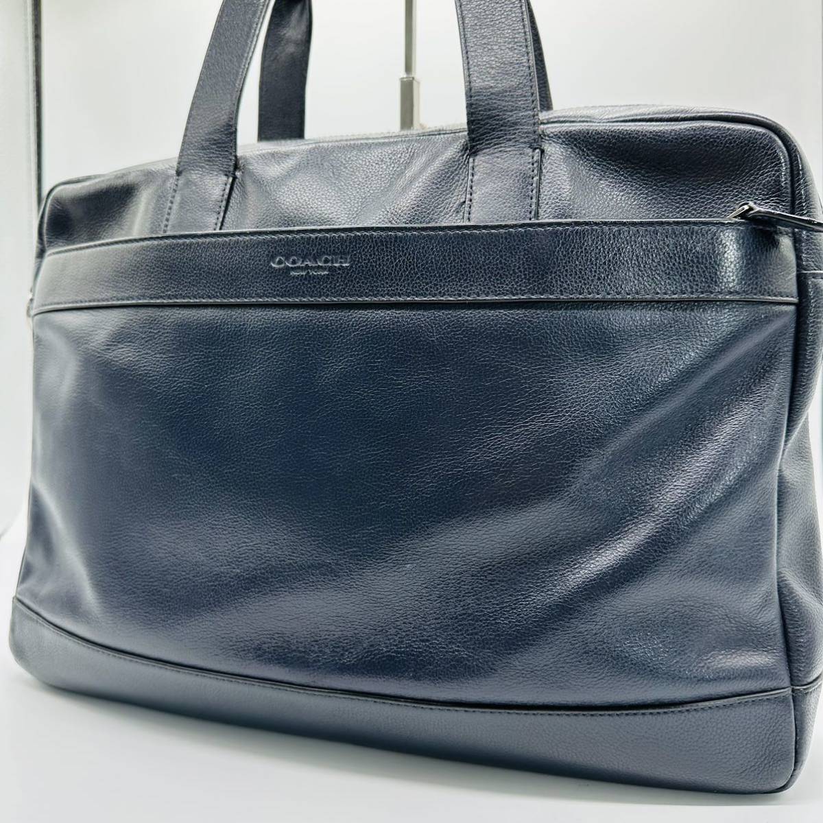 美品✨コーチ ビジネスバッグ ハミルトン シボ革 ネイビー 2way A4収納可 1円~ 美品 コーチ COACH メンズ ビジネスバッグ ブリーフケース 2way
