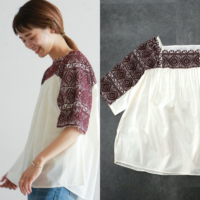 【即決】21ss 美品* NOMBRE IMPAIR｜ヴィンテージライク♪刺繍ブラウス 送料210円～（ノンブル アンペール）