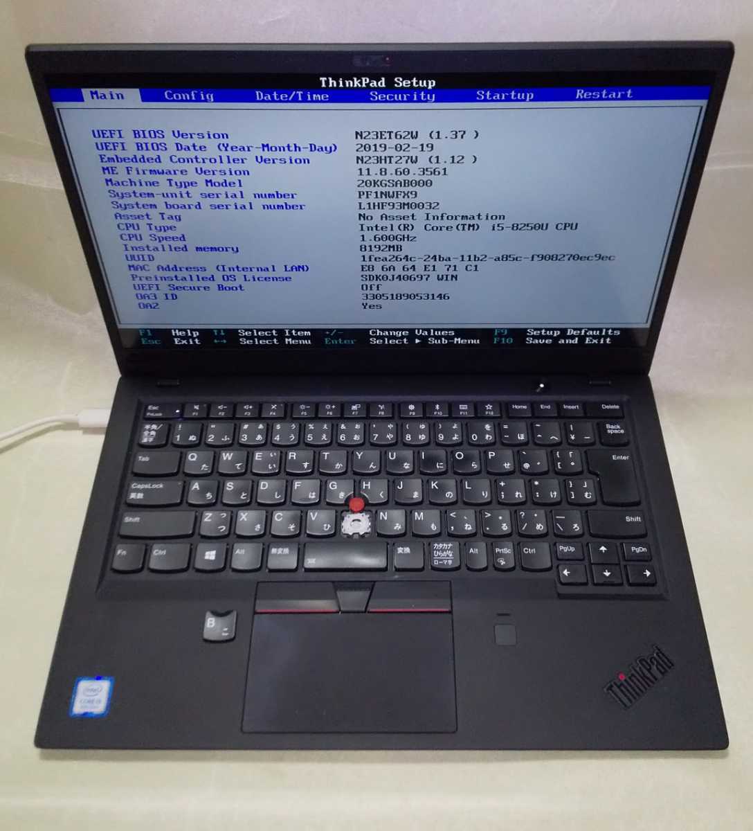 【Bios OK】 Lenovo ThinkPad X1 Carbon 20KG i5-8250U/8GB 第8世代 ①
