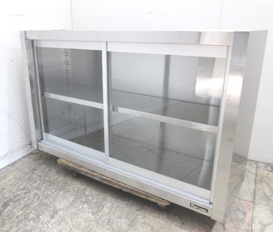 中古厨房 マルゼン ステンレス吊戸棚 750×300×600 ガラス戸 食器棚 壁