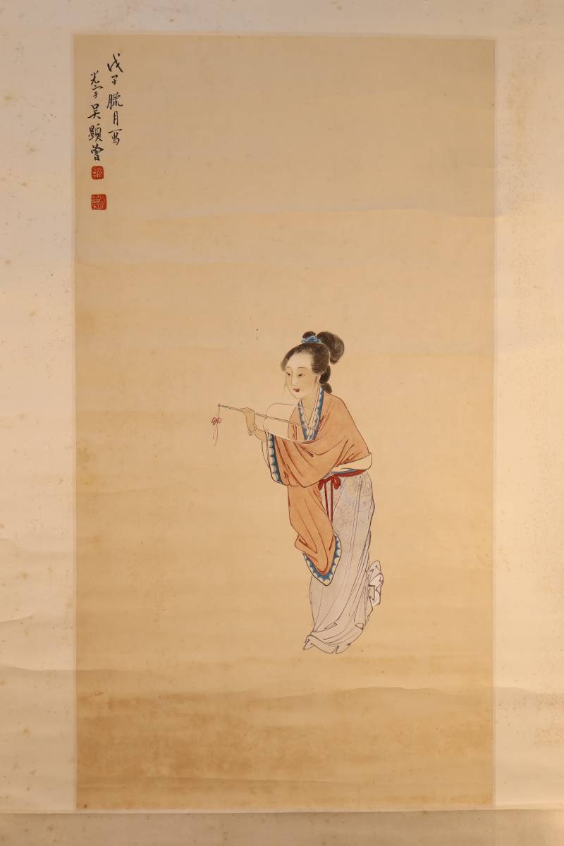 【掛軸】〈呉顯曾〉『仕女図』 （紙本肉筆）/ 中国画 人物図 山水図 花鳥図 日本 時代物 古画 掛け軸21