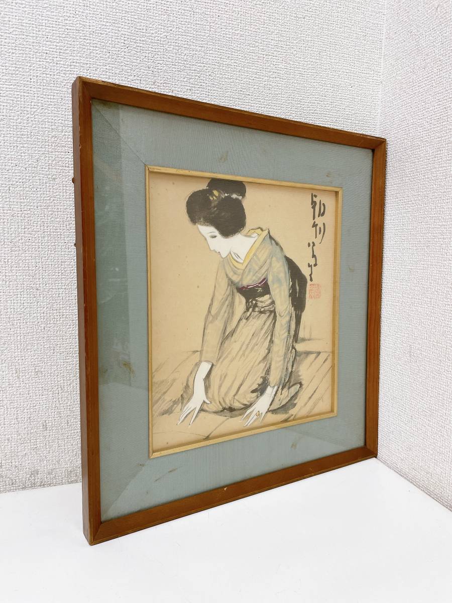 【額装 竹久夢二「文を読む」リトグラフ】感謝 お嫁入/清楚/和風インテリアにも☆/A55-227