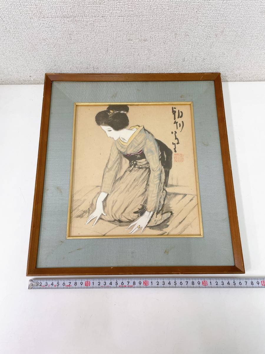 【額装 竹久夢二「文を読む」リトグラフ】感謝 お嫁入/清楚/和風インテリアにも☆/A55-227