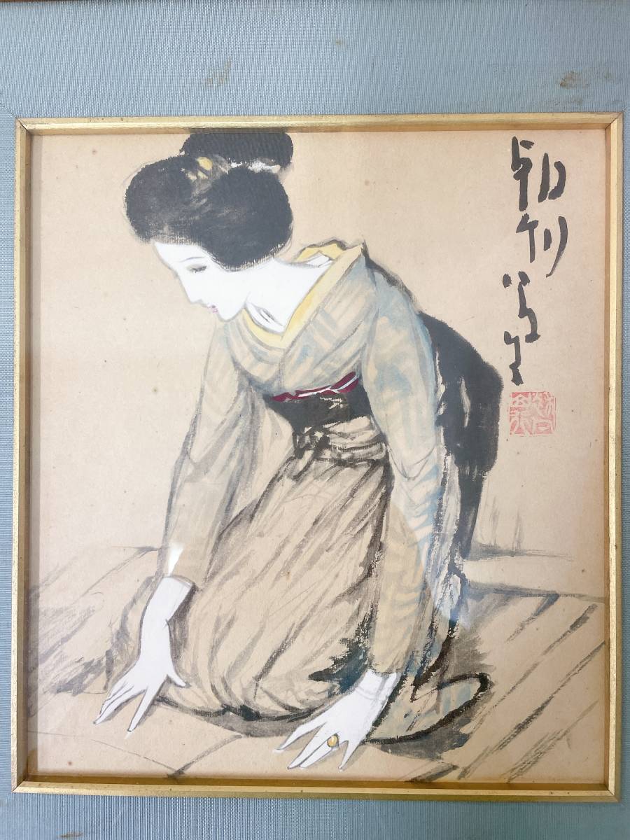 【額装 竹久夢二「文を読む」リトグラフ】感謝 お嫁入/清楚/和風インテリアにも☆/A55-227