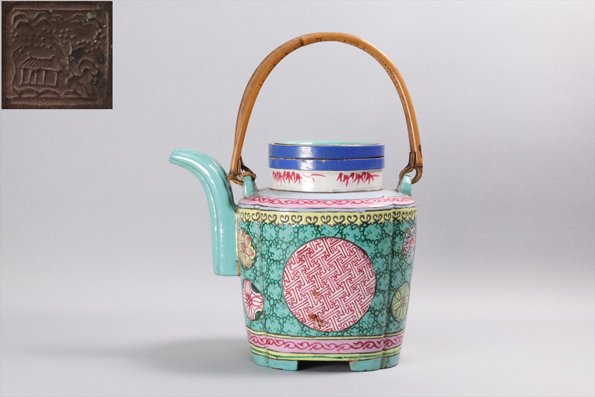 金閣】中国美術 磁州窯 双耳 壷 φ13cm 旧家蔵出(YB987) 越州窯系青磁四
