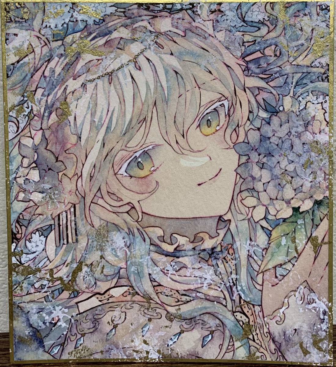 オリジナル 手描きイラスト 女の子 和風 「紫陽花姫」 1/4色紙サイズ