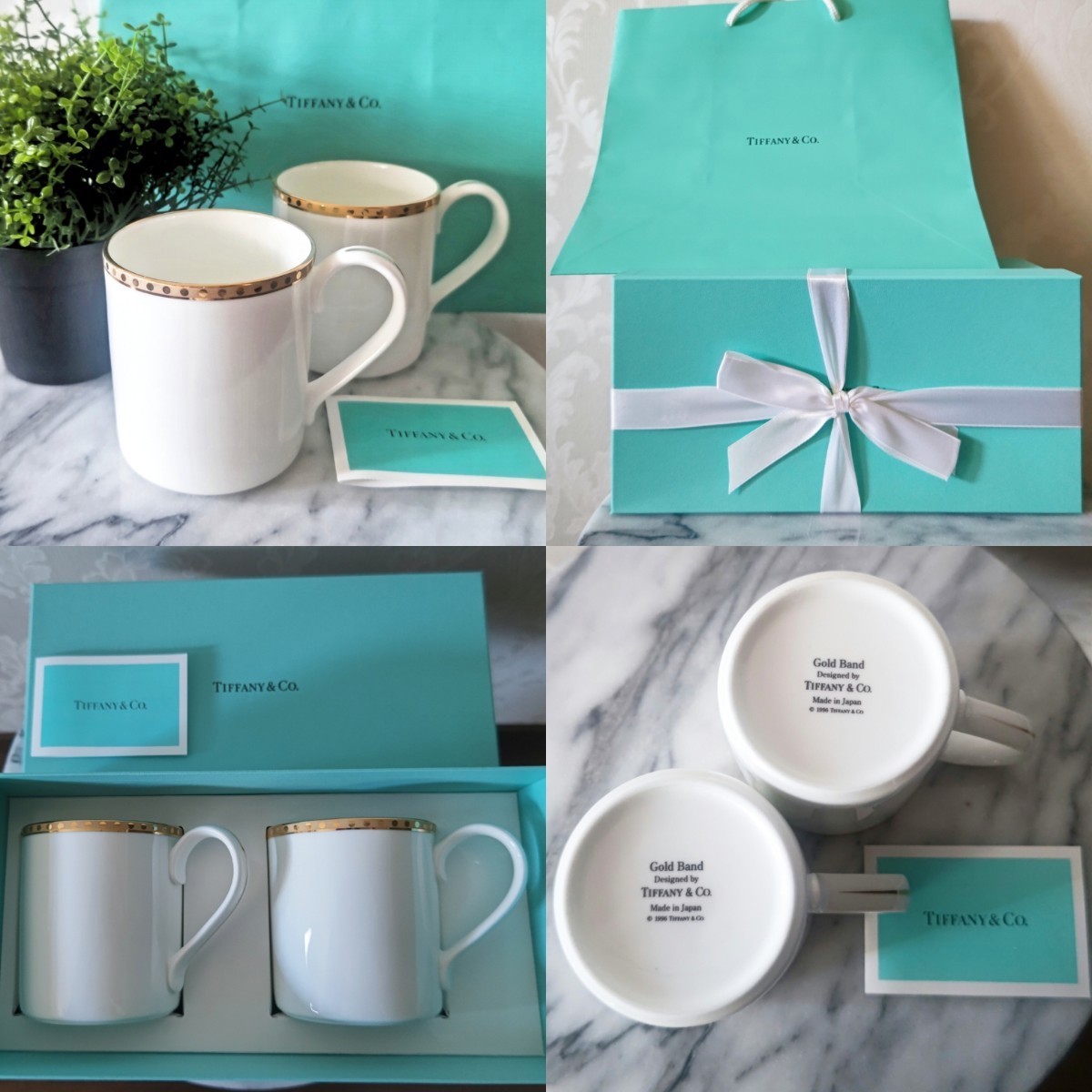 新品未使用★☆送料無料★☆本物 TIFFANY&Co. ゴールドバンドペアマグカップ★☆ ティファニー マグカップ★☆ TIFFANY 新品紙袋と箱付き♪