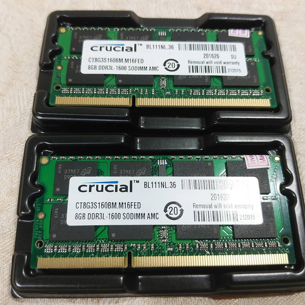 新品未使用 Crucialクルーシャル 16GB(8GB×2枚) 2RX8 DDR3L 1600MHz 