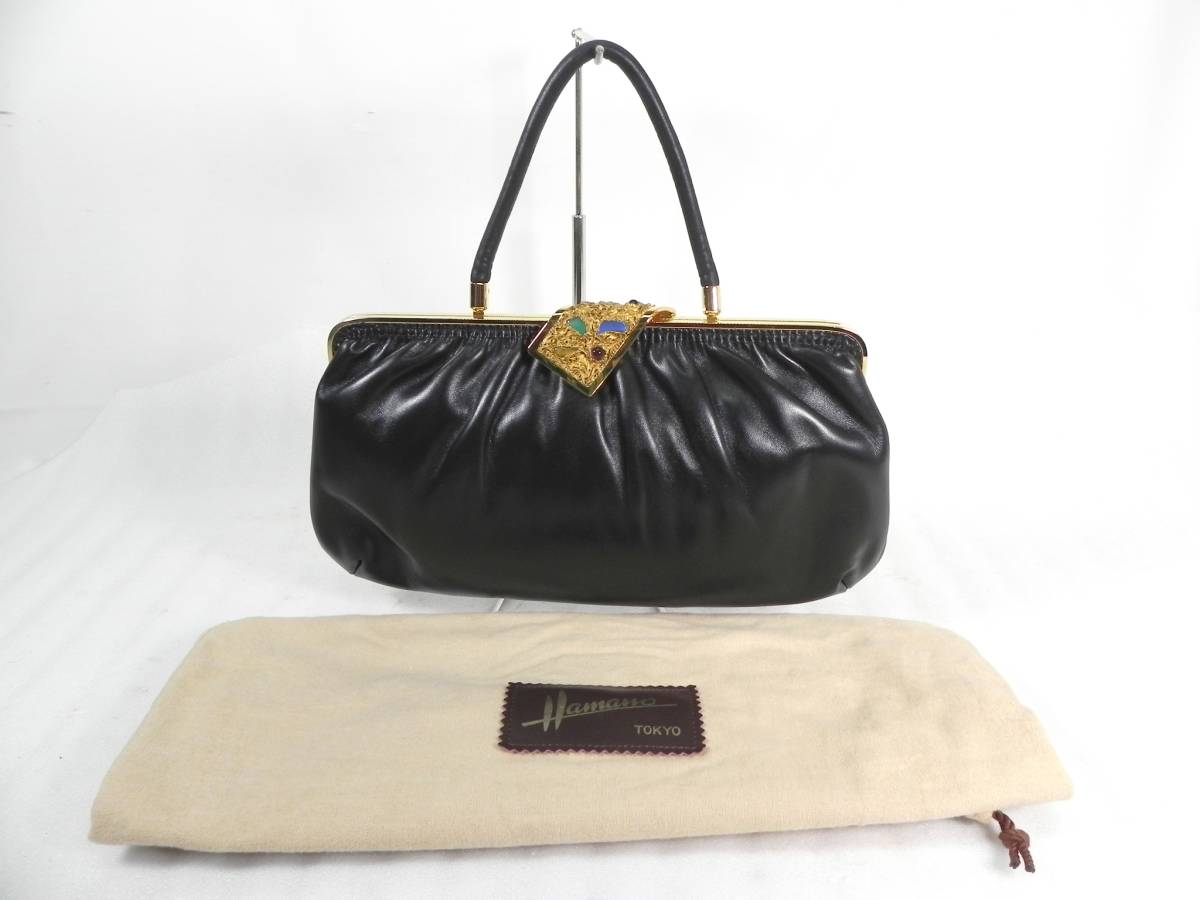 美品☆HAMANO(ハマノ)☆希少サンピエトロ貴石付ハンドバッグ☆黒