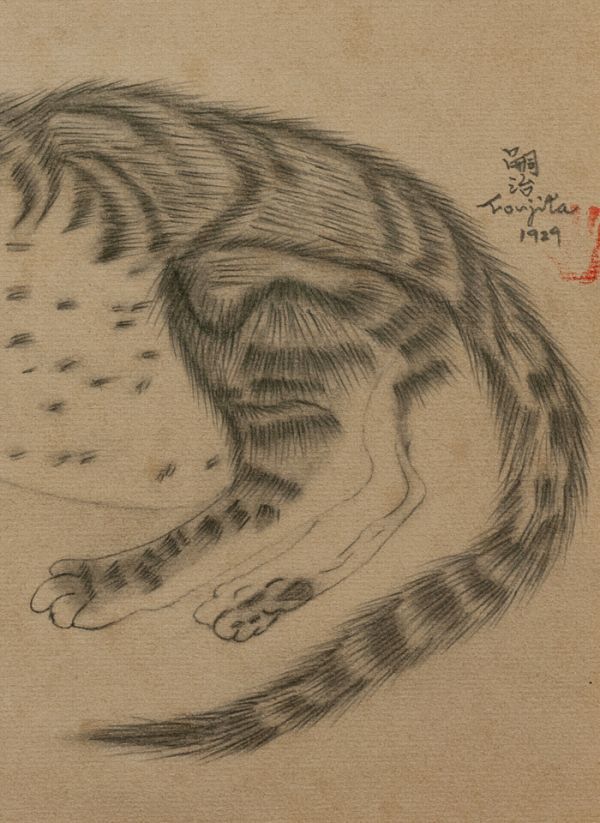 ◇藤田嗣治◇猫◇肉筆 ドローイング 鑑定書 画面サイン印譜 F4