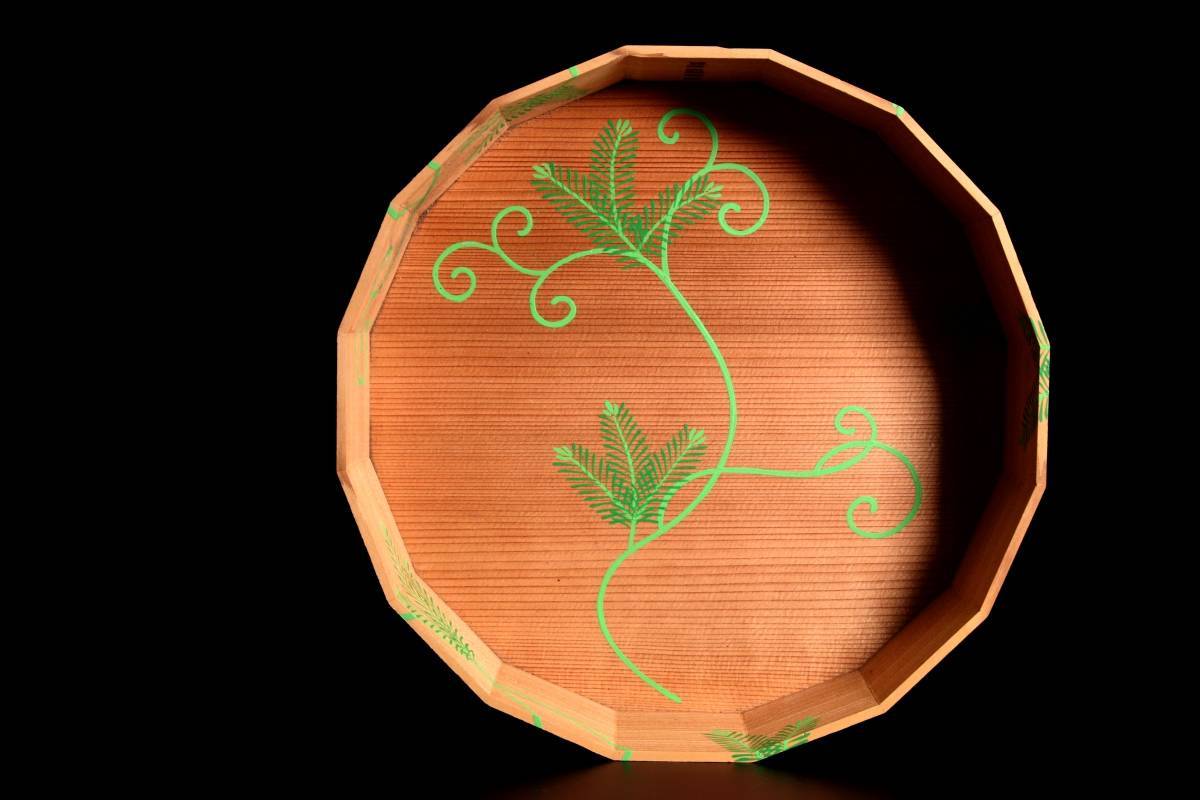 錵 古美術品 松唐草炭斗 28cm 杉折曲十六角 玄々斎好写 唐物骨董 O355