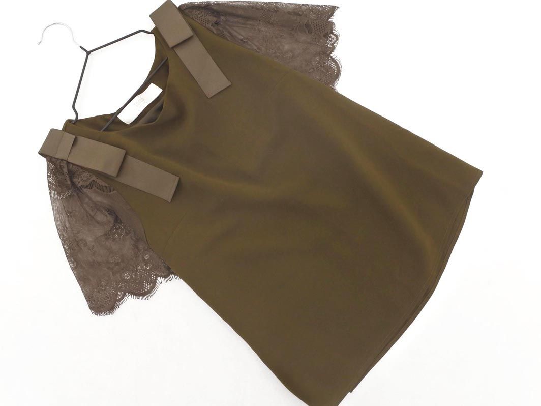 tocco closet トッコクローゼット リボン レース 切替 ブラウス シャツ カーキｘ茶 ■◆ ☆ dfb3 レディース