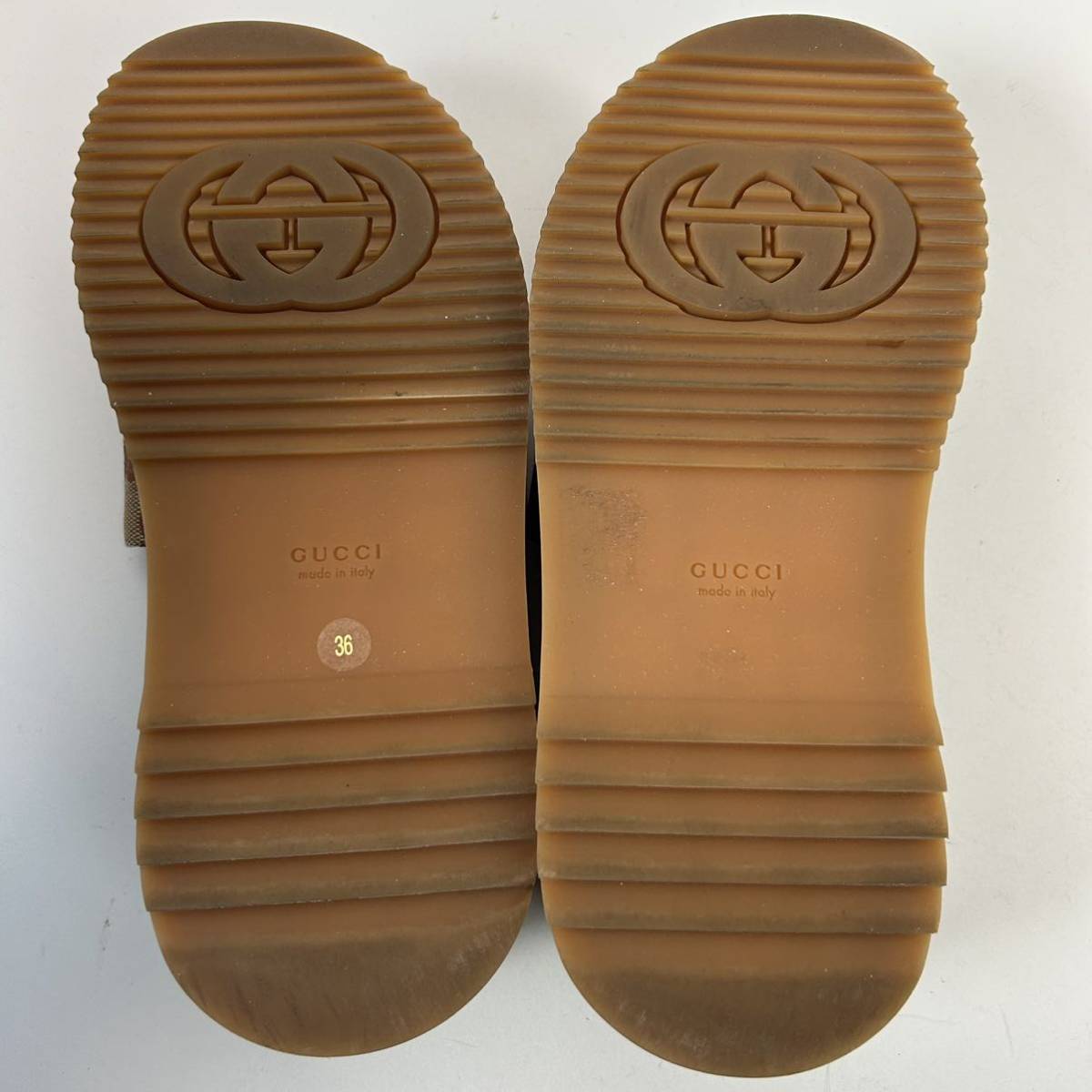y182 GUCCI グッチ GG柄 厚底 サンダル キャンバス レザー スリッパ