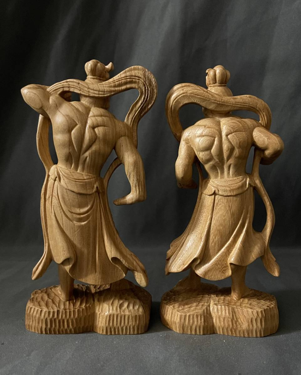 井波彫刻 仏教工芸品 総ケヤキ製 一刀彫 極上彫 木彫仏像 仁王立ち
