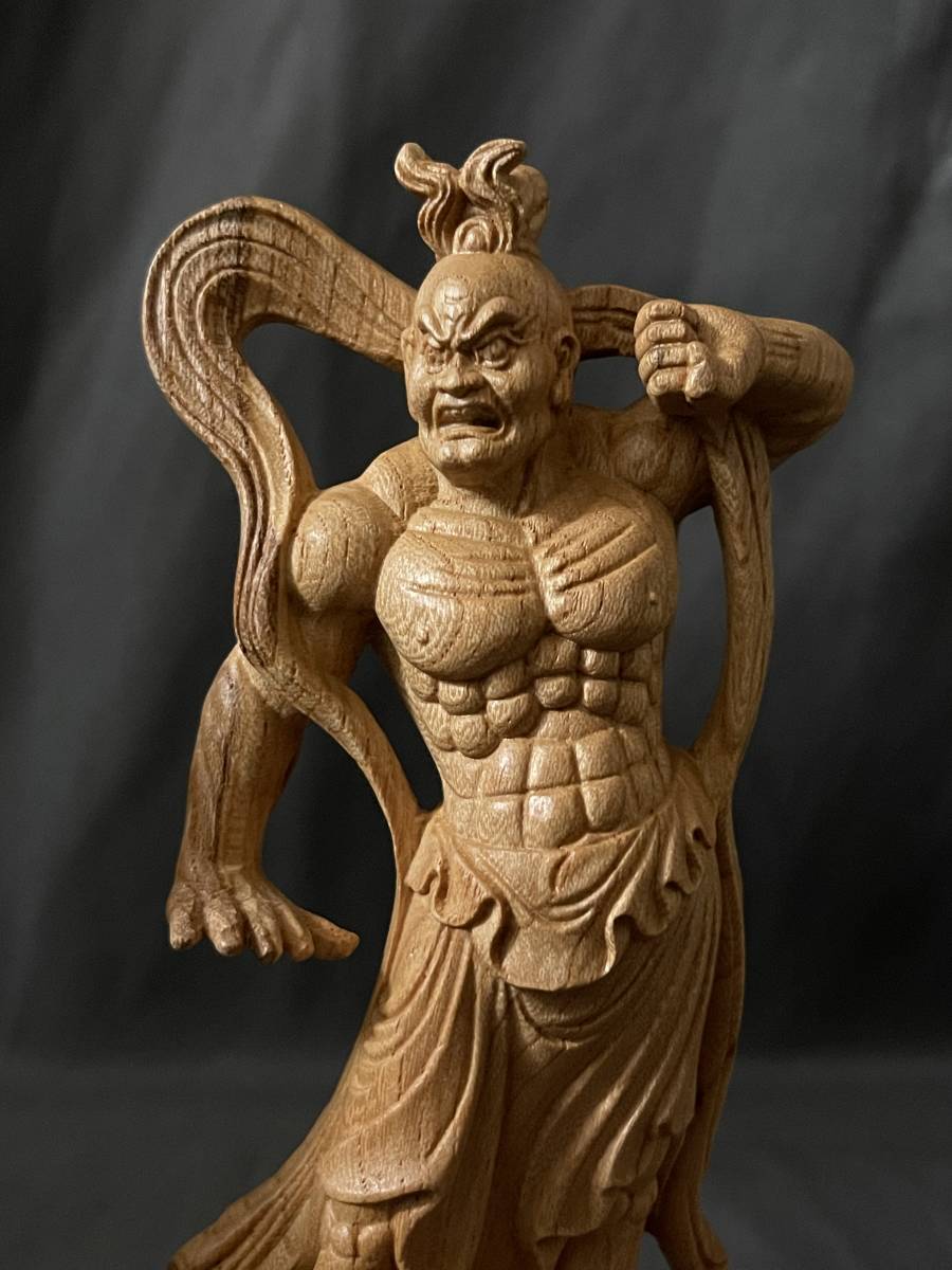 井波彫刻 仏教工芸品 総ケヤキ製 一刀彫 極上彫 木彫仏像 仁王立ち
