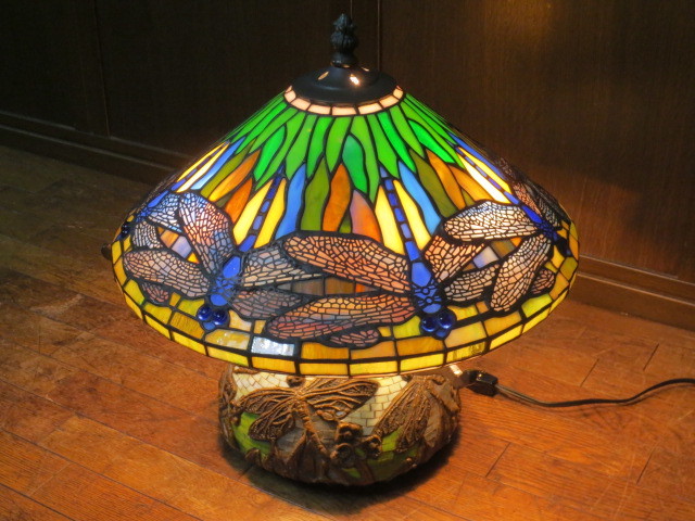 美品 三越製作所 ステンドグラス ドラゴンフライ トンボ 3灯式  