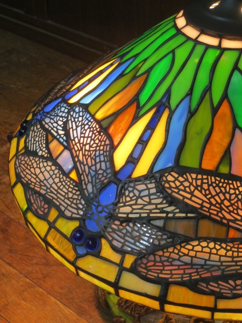 美品 三越製作所 ステンドグラス ドラゴンフライ トンボ 3灯式  