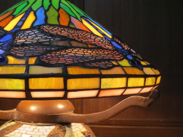 美品 三越製作所 ステンドグラス ドラゴンフライ トンボ 3灯式  