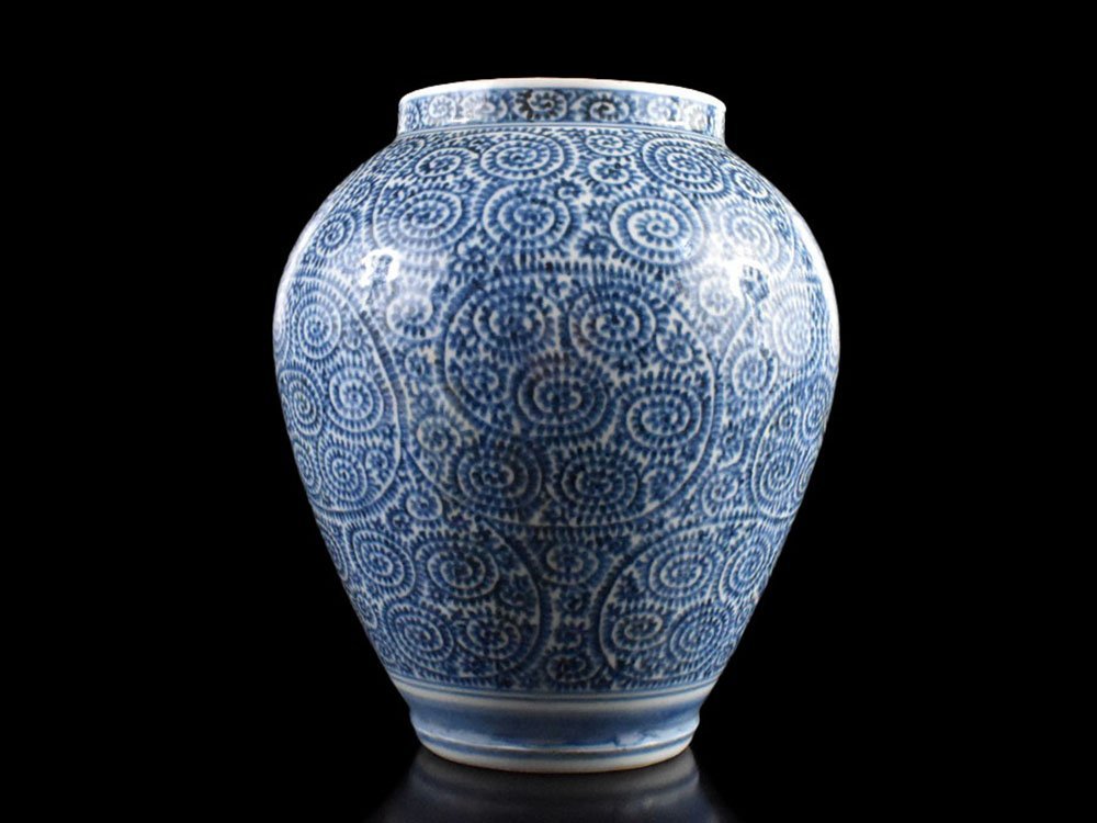 雲】某名家買取品 古伊万里 染付蛸唐草絵付花瓶 壷 高さ26cm 古美術品