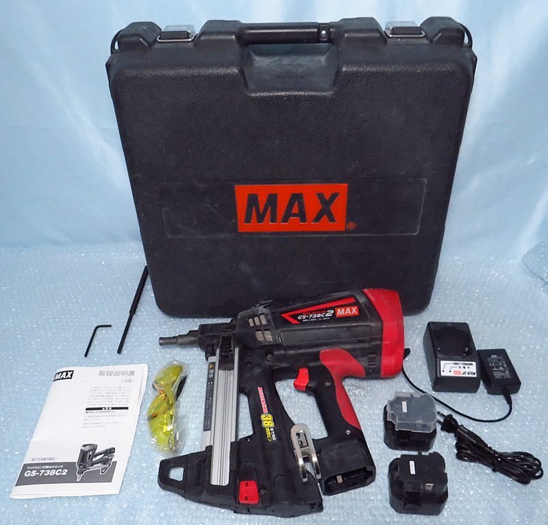 □マックス MAX ピン打ち機 ガスネイラ GS-738C2 バッテリ2個 充電器付