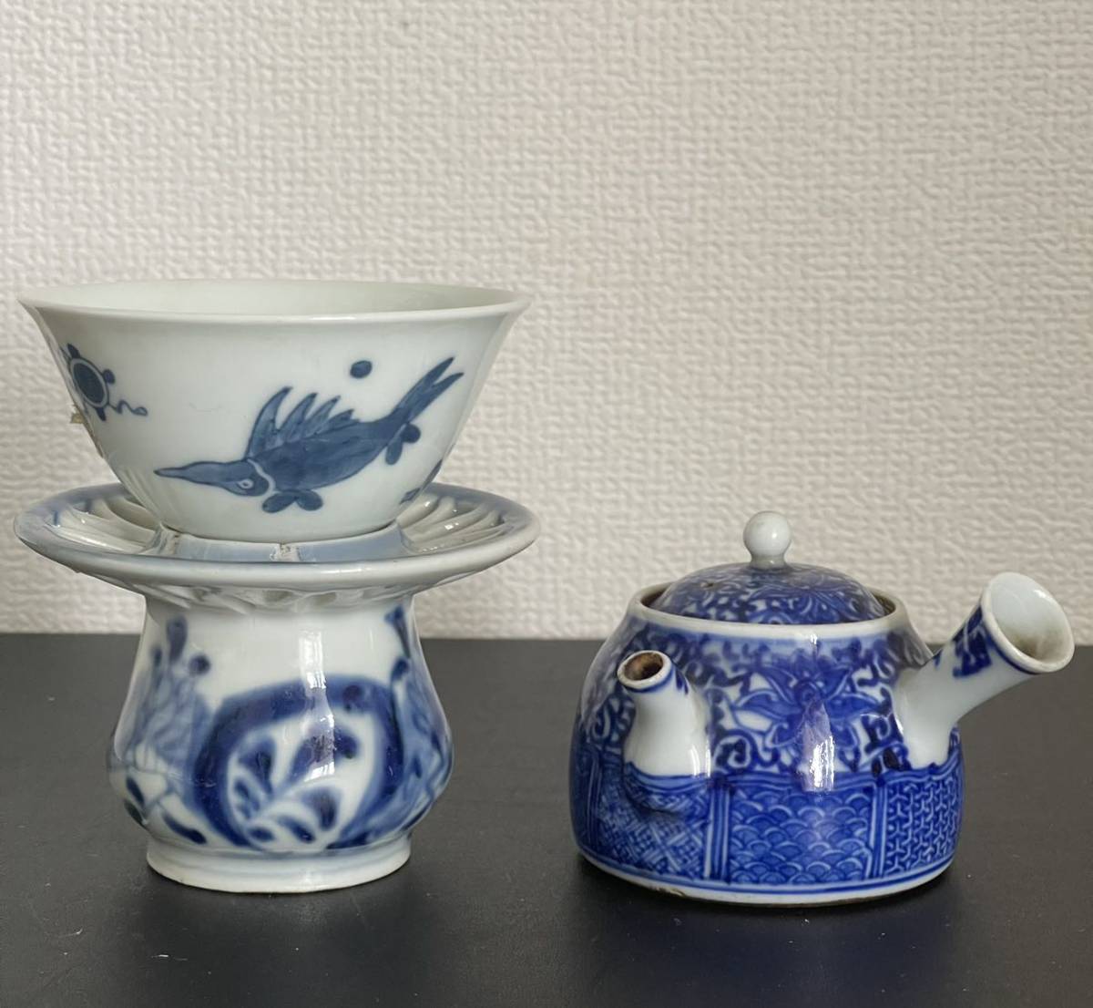 煎茶道具 染付 急須 茶器 茶台 唐物 煎茶 茶道具 茶道 青花 中国美術