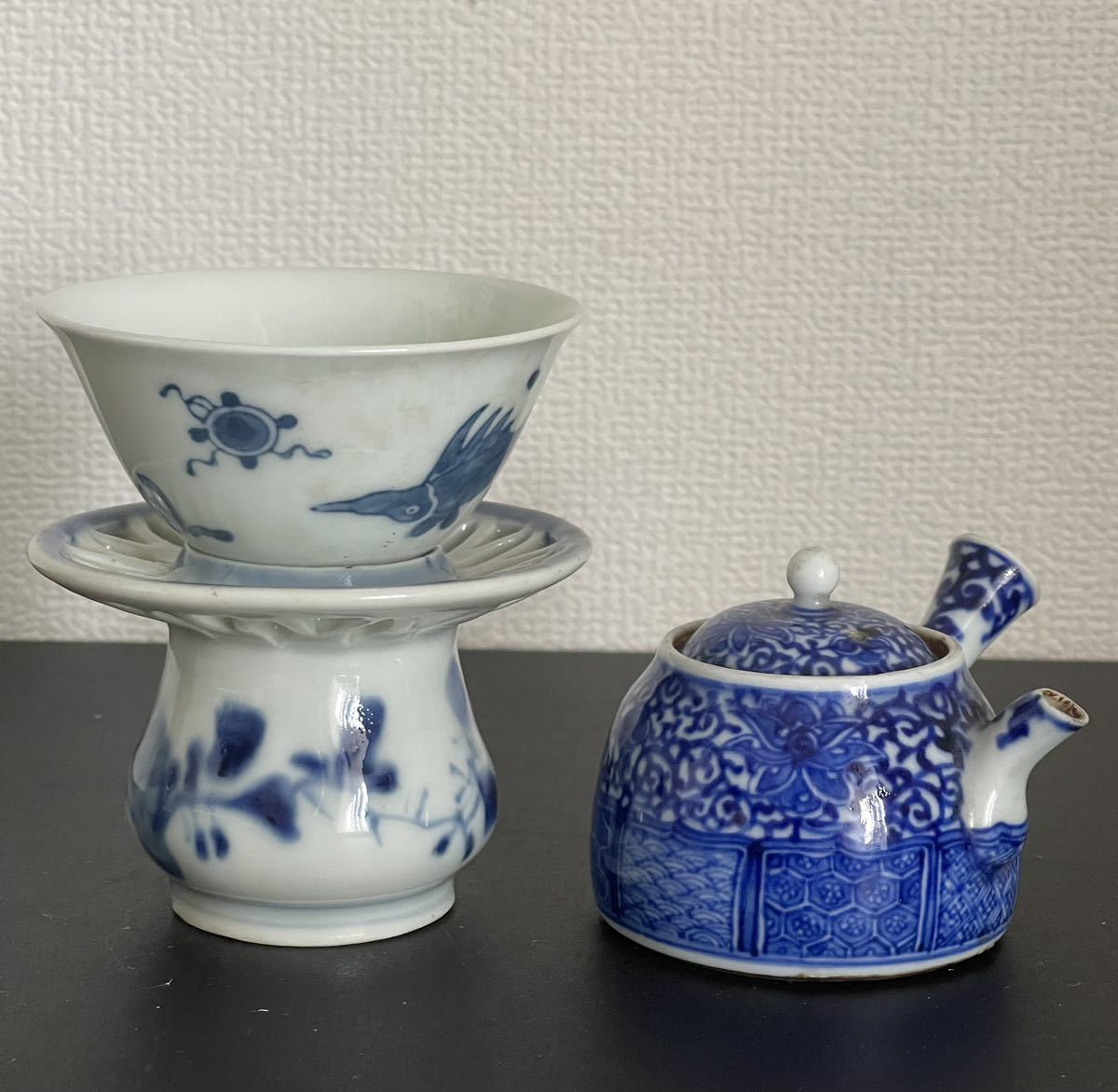 煎茶道具 染付 急須 茶器 茶台 唐物 煎茶 茶道具 茶道 青花 中国美術
