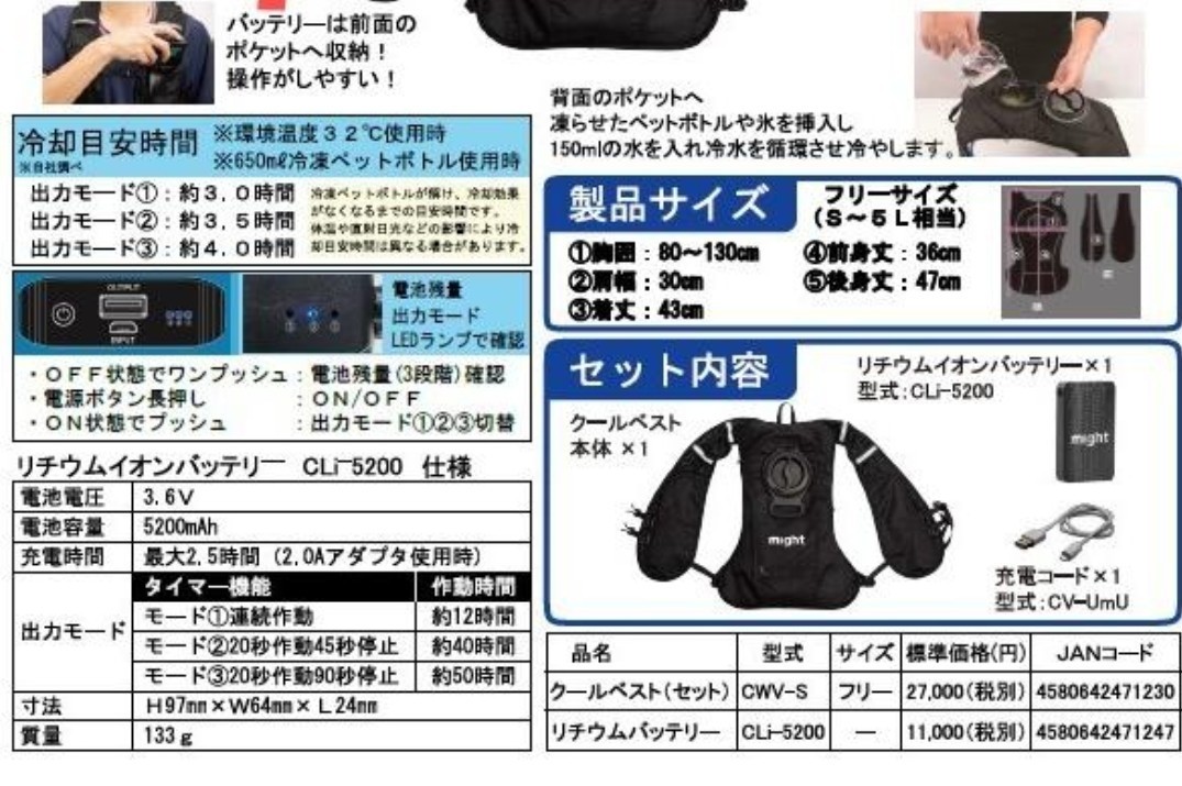 マイト工業 冷却ベストセット クールベスト CV24-SCH アイスマン