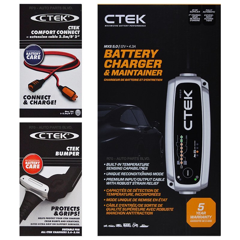 CTEK シーテック バッテリー チャージャー 新世代モデル MXS5.0 正規日本語説明書付 延長ケーブル&バンパーセット 二輪用AGM対応 新品