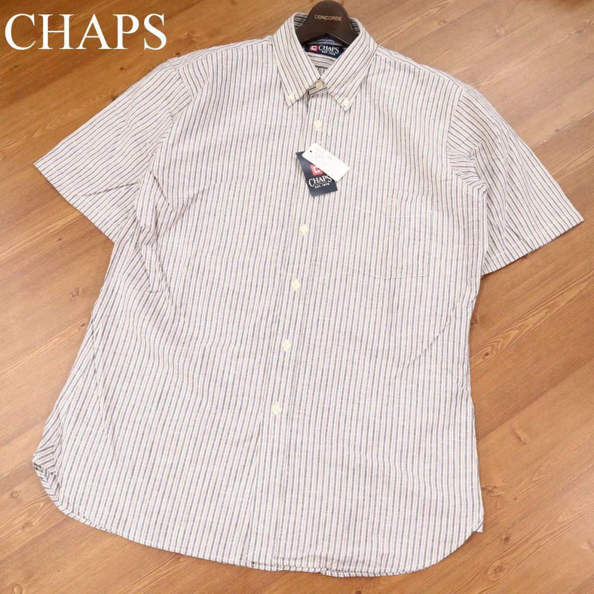 【新品 未使用】 CHAPS チャップス ラルフローレン 春夏 リネン混★ 半袖 BD ストライプ シャツ Sz.LL　メンズ 大きいサイズ　I3T00068_6#A