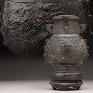 海】美術品 銅製 花生 花瓶 ついばむ