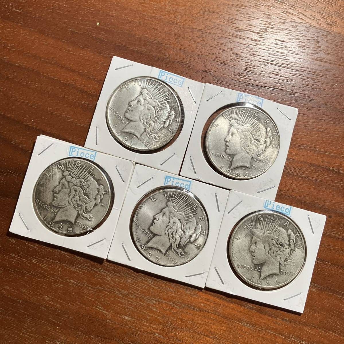 ゴルフ カジノチップマーカー 【1207】アメリカ参考コイン 5枚 ピース ゴルフマーカー等に ONE