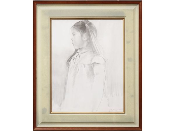 V651. 模写 リアリズム 藤井勉 少女 デッサン画 額装 / 絵画美術品の