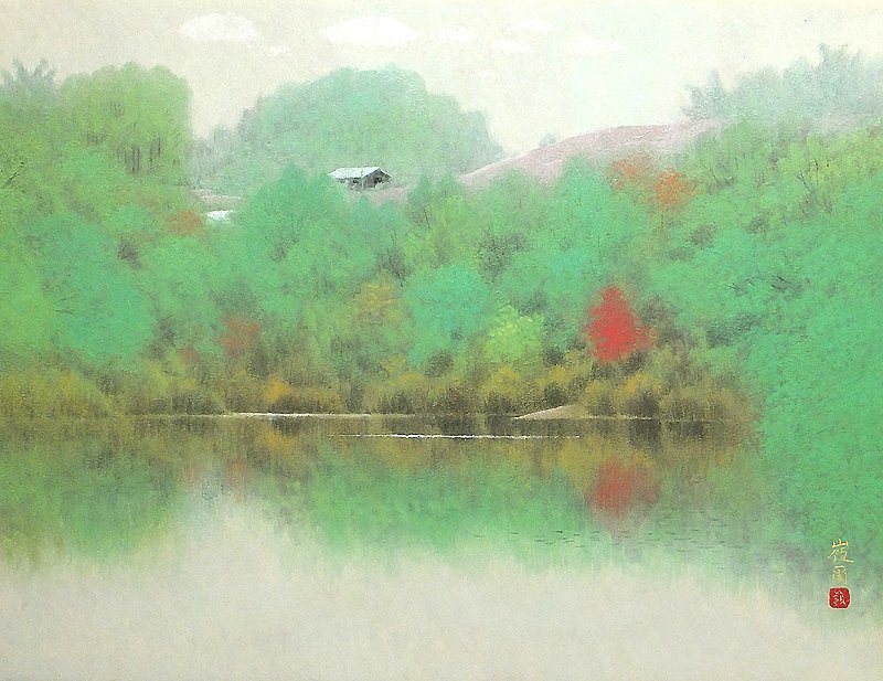 GLC】久保嶺爾 「丘」 日本画15号共シール 京都巨匠 師:下保昭 ◇大型