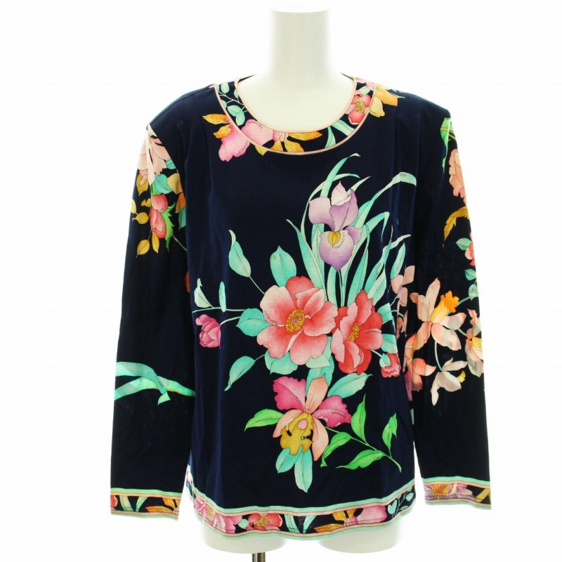 美品　Lサイズ　LEONARD FASHION 花柄 トップス レオナール LEONARD FASHION カットソー 長袖 花柄 フラワープリント