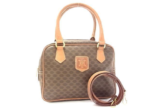 1円 CELINE セリーヌ マカダム柄 PVC×レザー 2WAY トート ショルダー 
