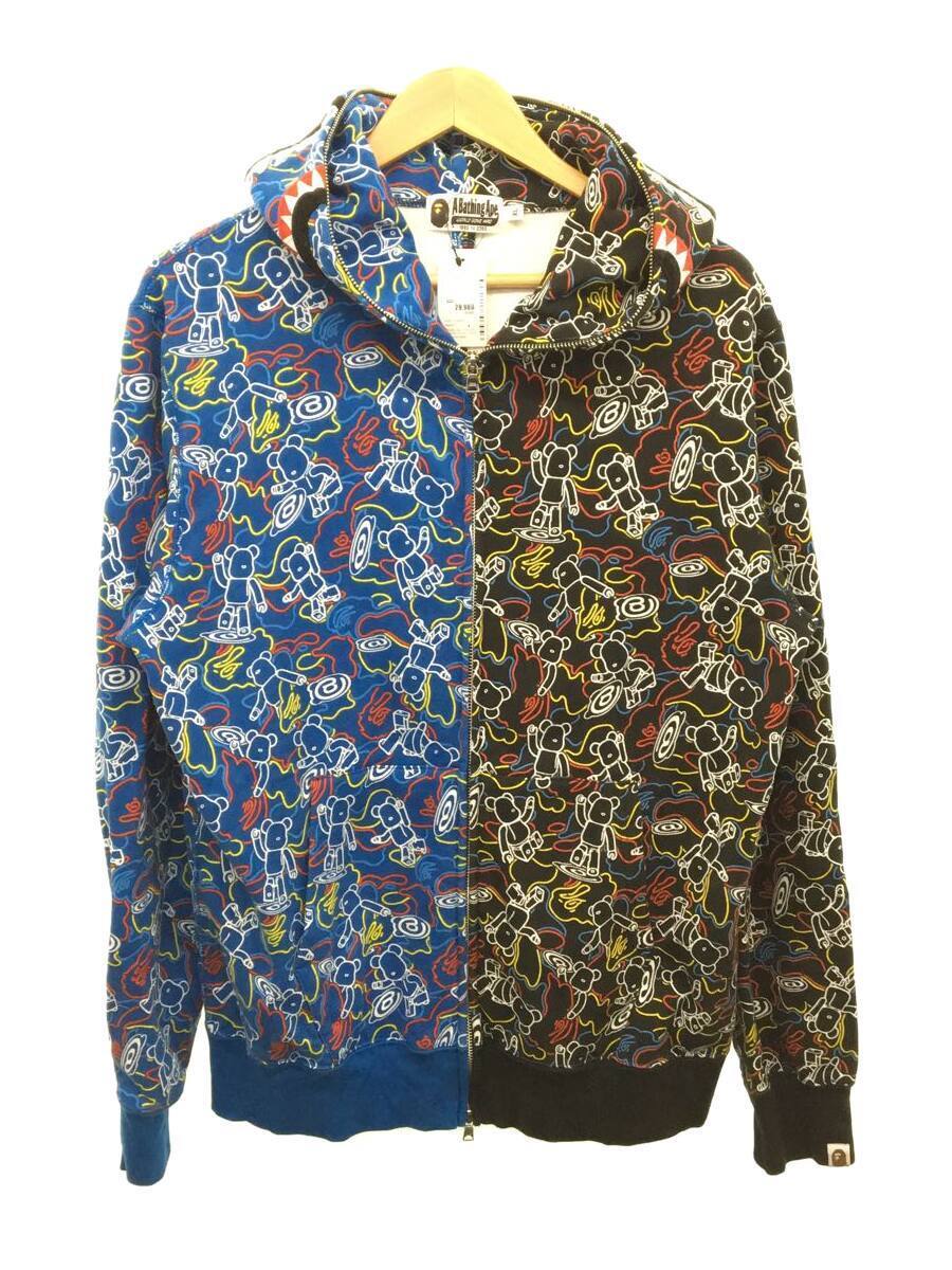 A BATHING APE◆SHARK HALF FULL ZIP HOODIE/XL/コットン/マルチカラー/総柄/001ZPH731902C