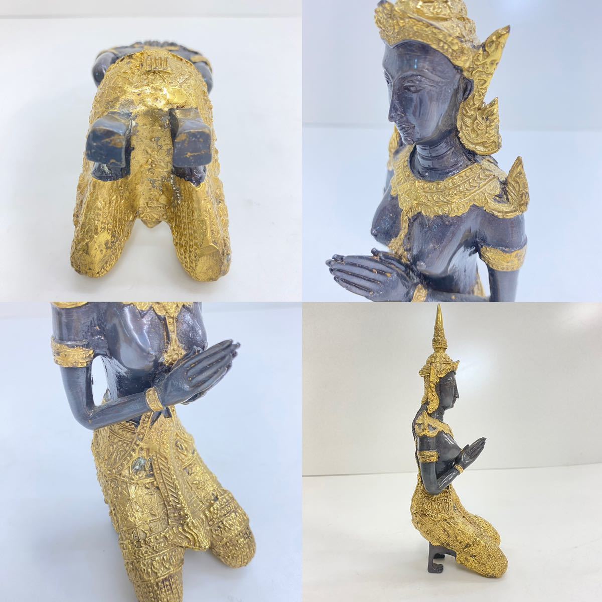 725 タイ ブロンズ像 女性 置物 仏教美術 高さ 21.5cm Buddha Statue