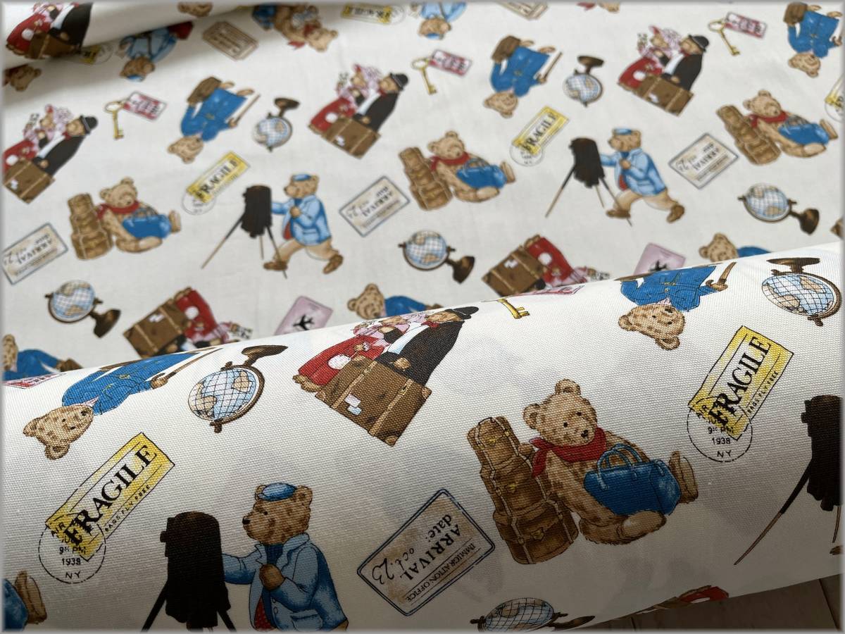 mets★5m*クマ*トラベル*オックス*vanilla*コットン*生地布地35A