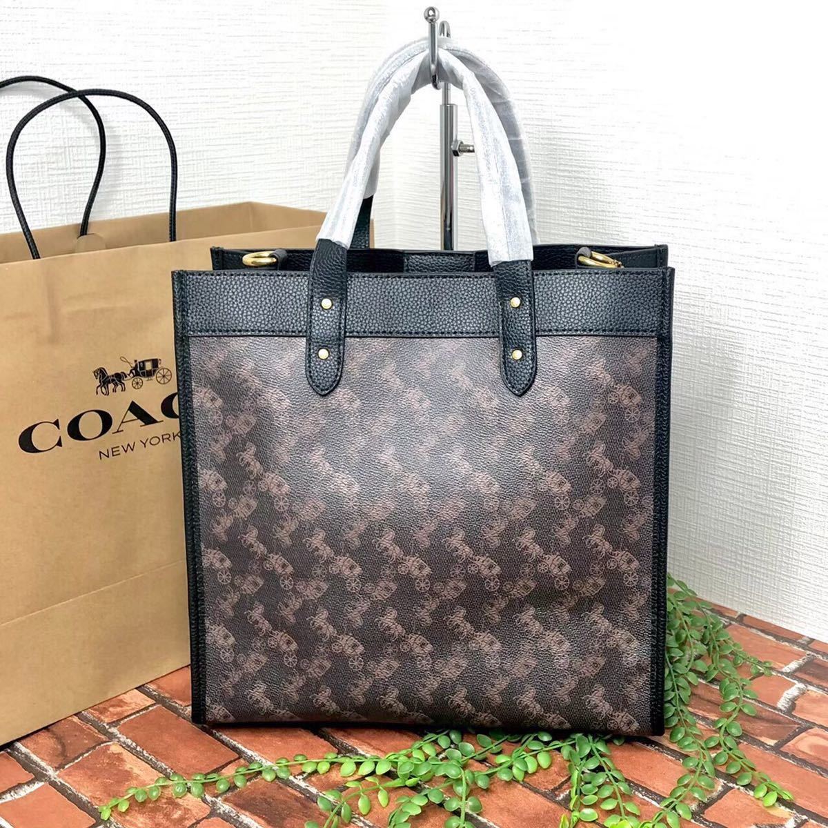《新品》COACH トートバッグ ハンドバッグ ショルダー 馬車 ダークブラウン